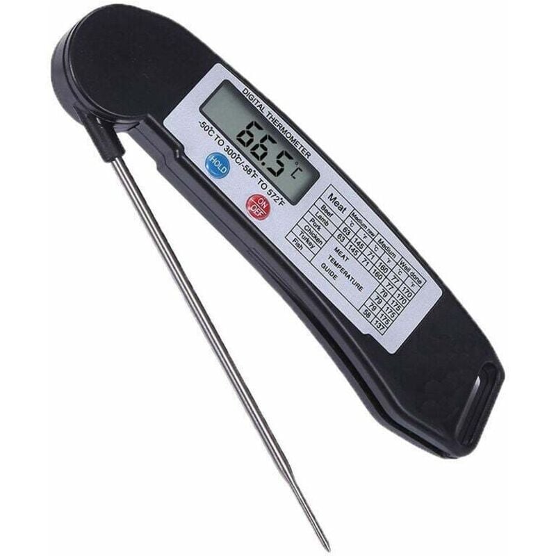 Faltbar – digitales LCD-Lebensmittelthermometer mit Küchensonde für Wein, Lebensmittel, Fleisch, Steak, Truthahn, BBQ, Yerba Mate, Milch, Zucker und