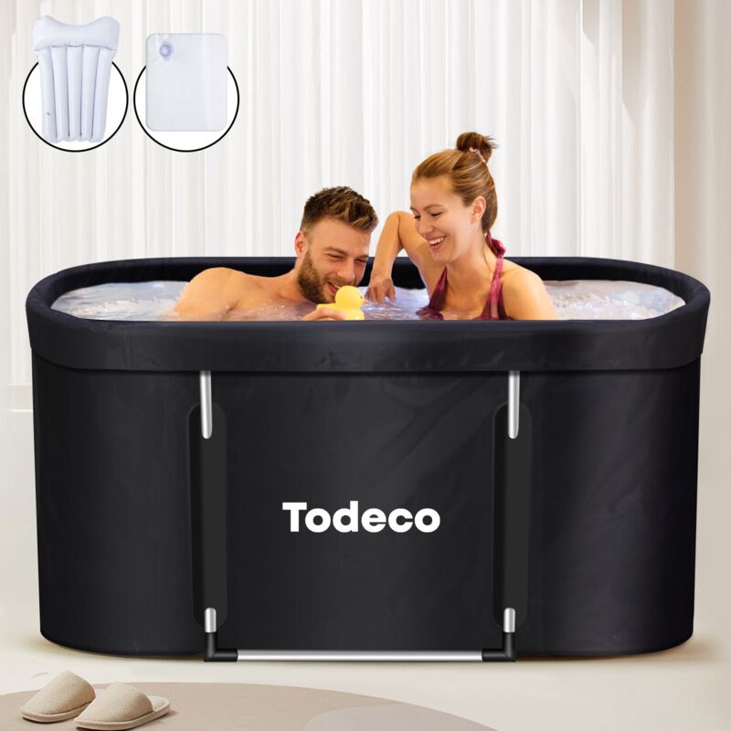 Todeco - Faltbare Badewanne, Erwachsene Tragbarer Mobile Badewanne mit Verstärktem Metallbügel 120x55x50cm, Geeignet für kleine Badezimmer, für spa,