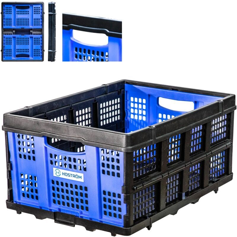 Faltbare Plastikkiste, Stapelbarer Aufbewahrungsbehälter, Großer Behälter 56x41x27cm, Kapazität 49L, Aufbewahrung für Werkzeuge, Kleidung, Bücher