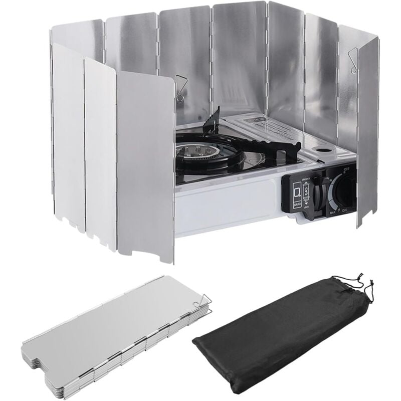 Faltbarer Aluminium-Windschutz, 12-Platten-Campingkocher-Windschutz, tragbarer Herd-Windschutz, Herd-Windschutz mit Aufbewahrungstasche, für