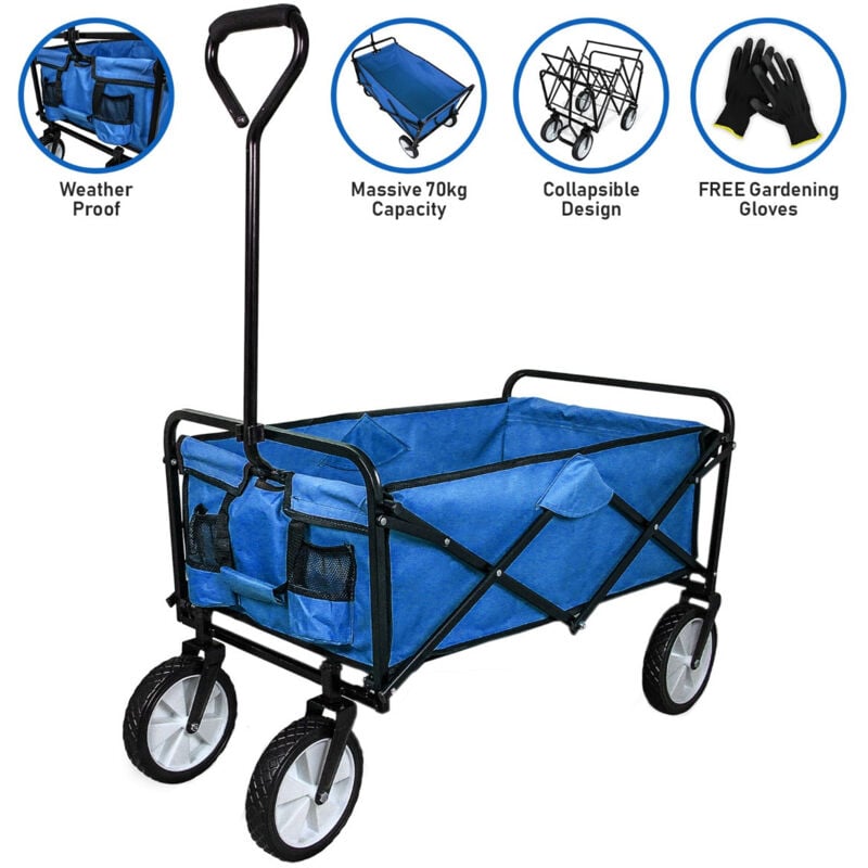 Monster-shop - Faltbarer Gartenwagen Transportwagen Bollerwagen Handwagen Rollenwagen Gerätewagen Strandwagen bis zu 70kg belastbar Blau