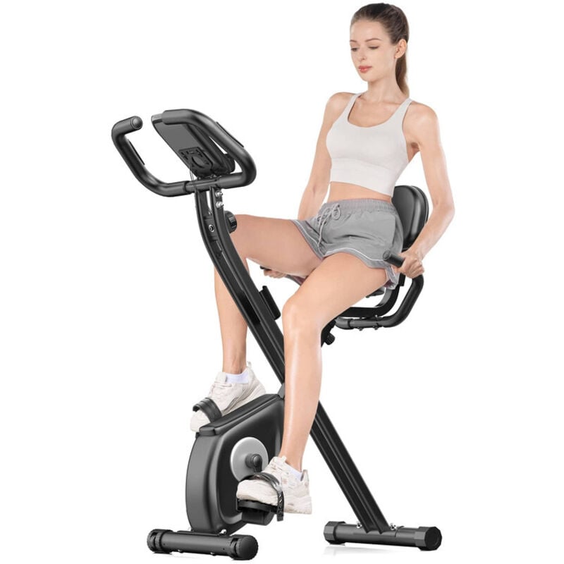 Faltbarer Heimtrainer – 8 magnetische Widerstandsstufen – Extra leise, mit LCD-Monitor und verstellbarem Komfortsattel – Max. Belastung 120 kg –