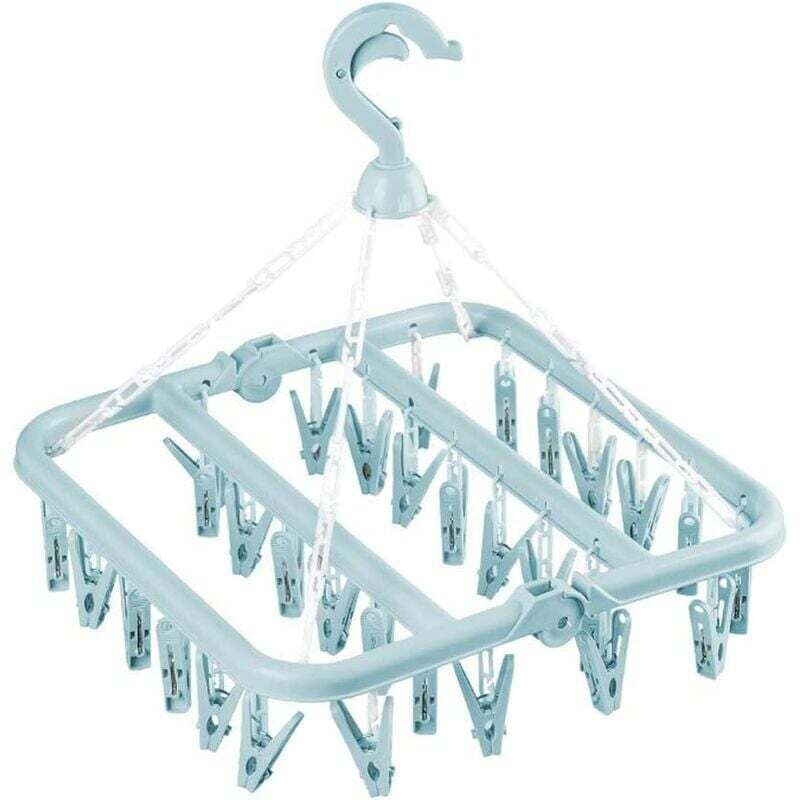 Faltbarer Wäscheständer, Wäscheklammer mit 32 faltbaren Drahtklammern für Wäsche, Unterwäsche, Socken, BH-Höschen, schnelles Entfernen