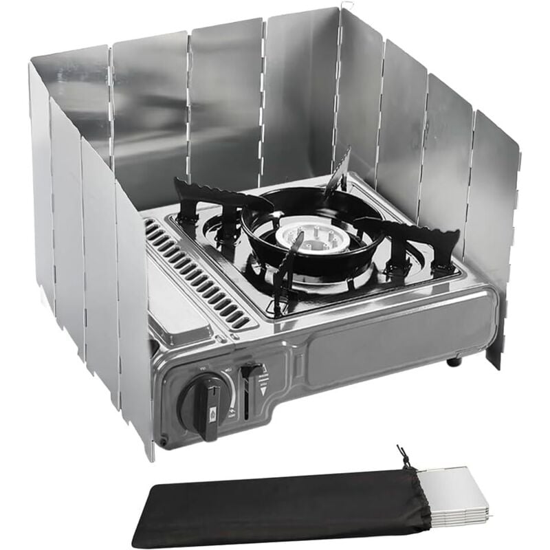 Faltbarer Windschutz, 12 Aluminiumplatten, tragbarer Campingkocher-Windschutz, Windschutz für Camping, Wandern, Picknick, Gaskocher