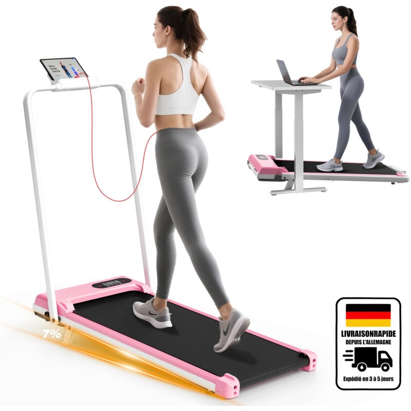Klappbares Laufband für Zuhause, 1-8 km/h, tragbares Laufband mit Fernbedienung und LED-Anzeige, 1400-W-Motor, keine Montage erforderlich (Pink)