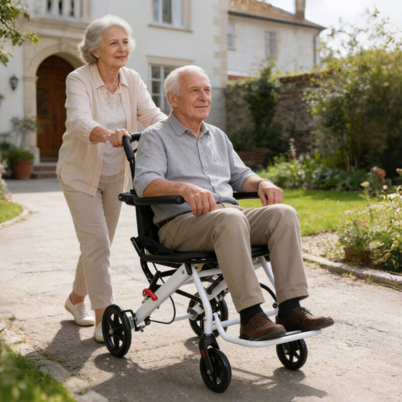Rollstuhl, Aktivitätsstuhl für ältere Menschen, um 360 Grad drehbares Vorderrad und Bremsgriff, tragbar und faltbar, belastbar 80 kg, schwarz.