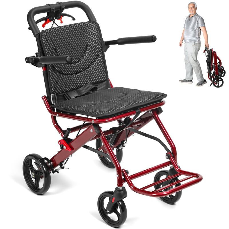 Rollstuhl, Sitzbreite 44 cm, ausgestattet mit atmungsaktivem, stoßdämpfendem Sitzkissen, ultraleichtem Rahmen aus Aluminiumlegierung, tragbar und