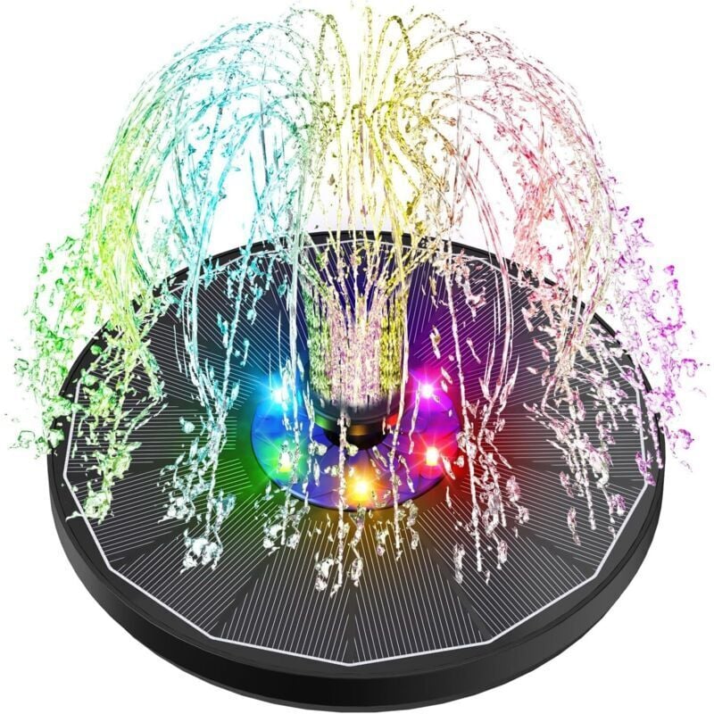 Farbenfroher LED-Solarbrunnen, 3,5-W-Schwimmpumpe für Teiche im Außenbereich, 2200-mAh-Akku, 2025-Solar-Glasbrunnen mit 6 Düsen für Vogeltränke,