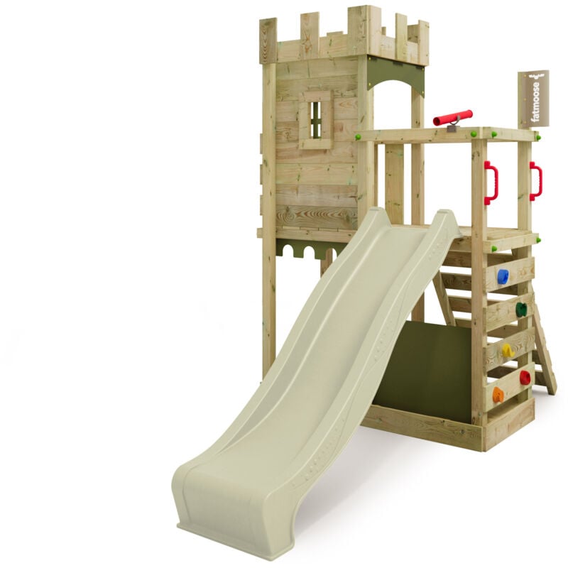 Spielturm Ritterburg BoldBaron mit Rutsche und Sandkasten, Integrierter Sandkasten – Salbeigrün - Fatmoose