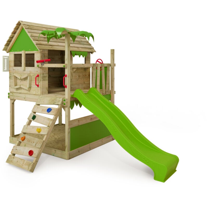 Spielturm Klettergerüst TikaTaka mit Rutsche, Kletterturm mit Sandkasten, Leiter & Spiel-Zubehör - Apfelgrün - Fatmoose