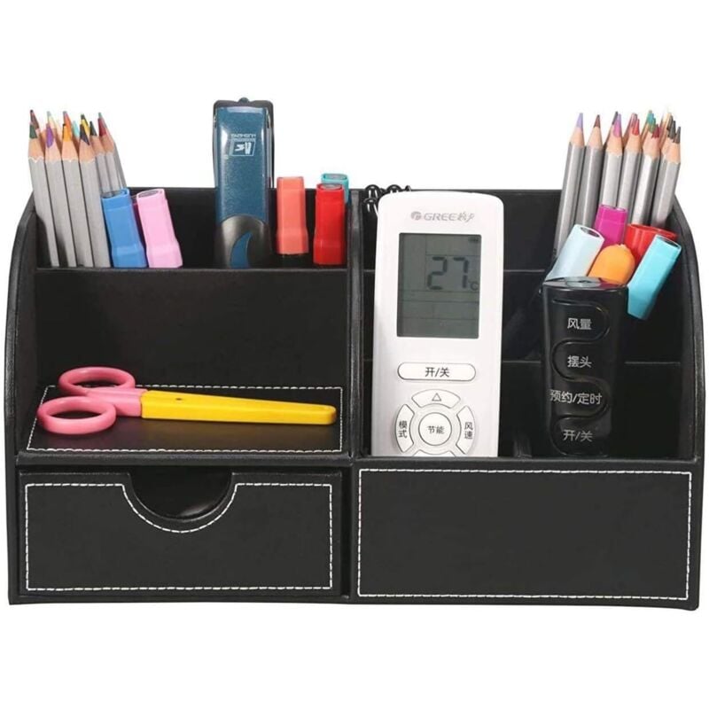 Schreibtisch-Organizer mit 7 Fächern aus PU-Leder, Schreibtischzubehör, Aufbewahrungsbox, Bürobox, Ordnungsbox für den Schreibtisch, Schwarz