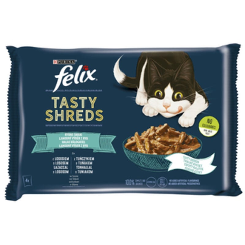 FELIX TASTY SHREDS Lachs-Thunfisch-Katzenfutter-Mix (4x80g)