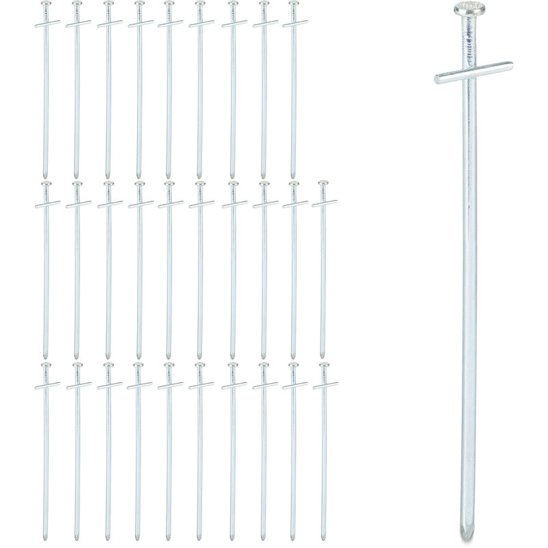 Felsbodenhering, 30er Set, Sturmanker Camping, Zelt und Vorzelt, Heringe für harte Böden, Stahl, 23 cm, silber - Relaxdays