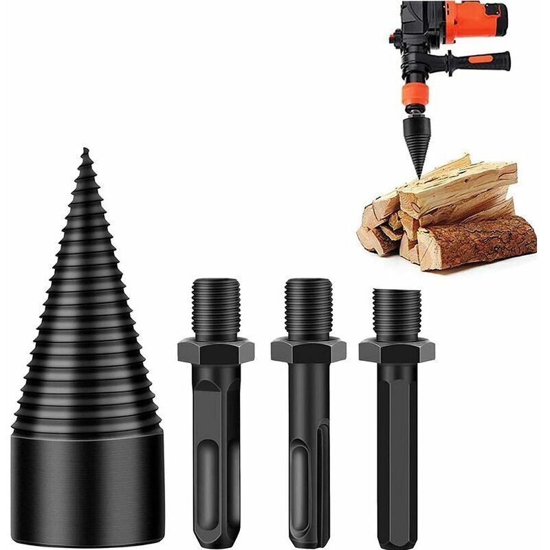 45 mm Holzspalter, Holzspalter, sicherer Bohrholzspalter, Holzspalter zum Spalten von Holz, Holzbohrer für Brennholzmaschine (Sechskant + Vierkant +