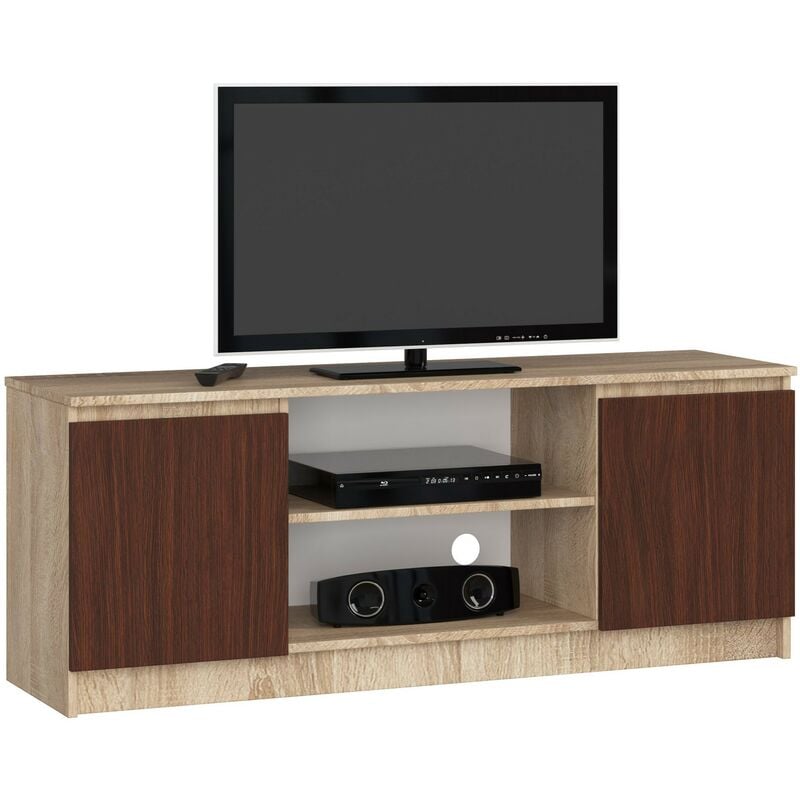 Tv Schrank Akord Fernsehkommode 140 cm Sonoma-Eiche 2 Türen 2 Ebenen Front Wenge B140 x H55 x T40 cm