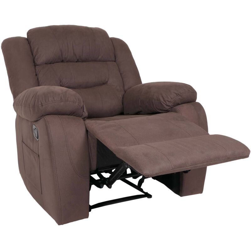 HHG - Fernsehsessel 021, xxl Relaxsessel TV-Liegesessel Nosagfederung Wildleder-Optik Stoff/Textil bis 200kg braun