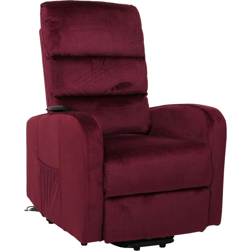 Fernsehsessel HHG 707, Sessel Relaxsessel TV-Sessel, Liegefunktion Aufstehhilfe elektrisch, Metall Chenille bordeaux