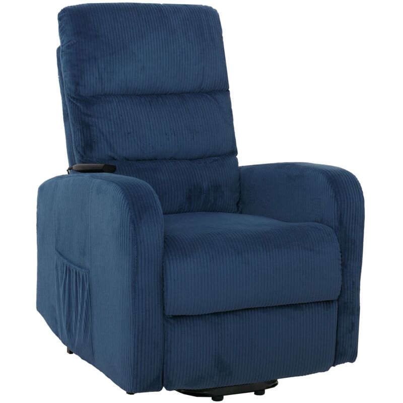 HHG - Fernsehsessel 712, Relaxsessel TV-Sessel Liege, Liegefunktion Aufstehhilfe, Metall Stofff/Textil Cord blau