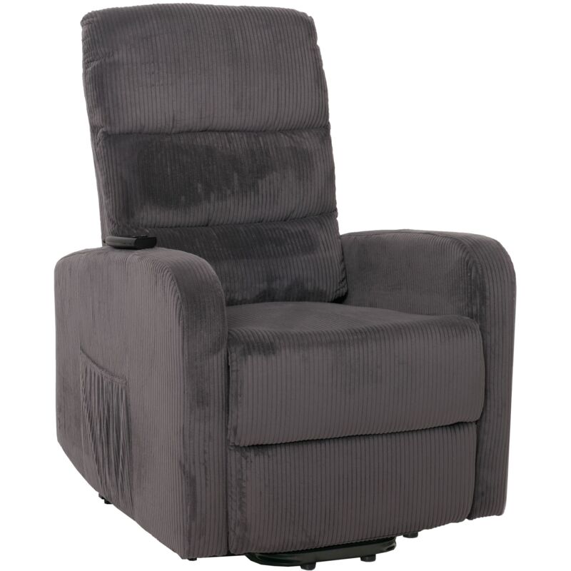 HHG - Fernsehsessel 712, Relaxsessel TV-Sessel Liege, Liegefunktion Aufstehhilfe, Metall Stofff/Textil Cord dunkelgrau