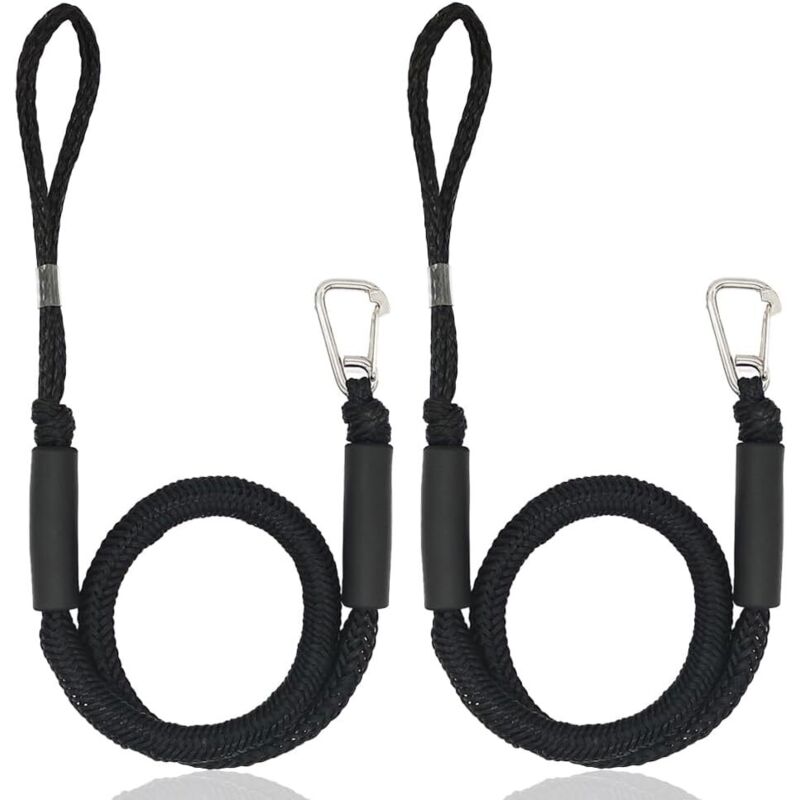 Festmacherseil, Bootsstegzubehör, doppelt geflochtenes Dockseil, Dockseil mit Haken, Festmacherseil für Boote, Kajak, Jetski, Ponton, Kanu (schwarz)