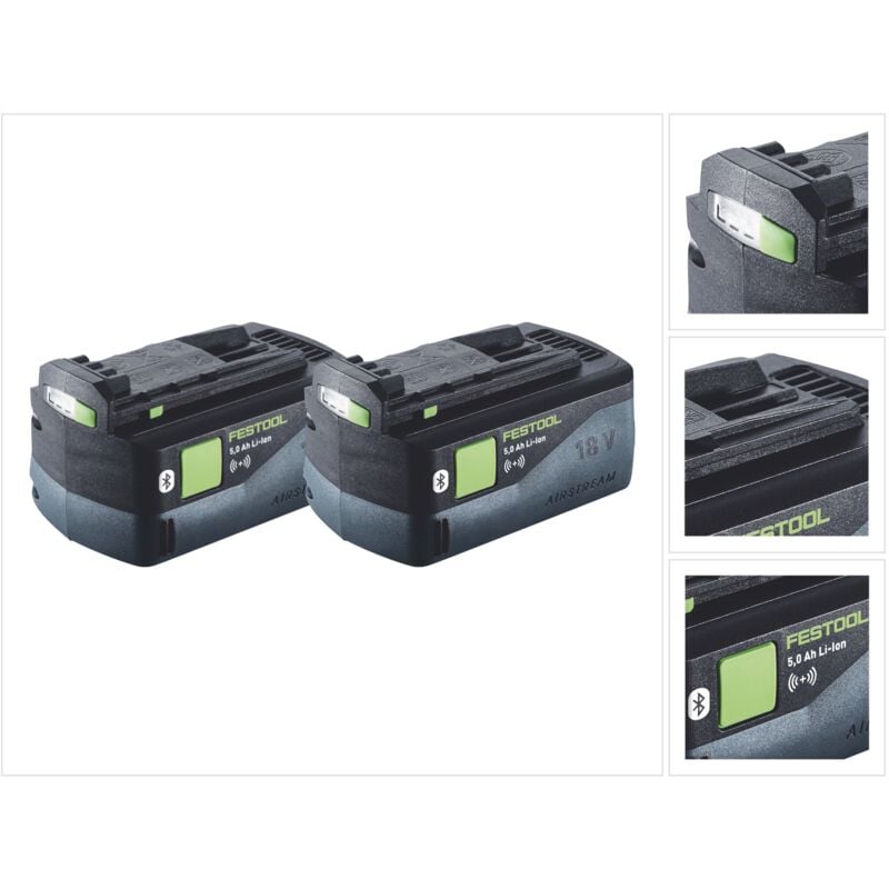 Festool Akku Set 2x BP 18 Li 5,0 ASI Akku 18 V 5,0 Ah / 5000 mAh Li-Ion ( 2x 577660 ) Bluetooth mit Ladestandanzeige