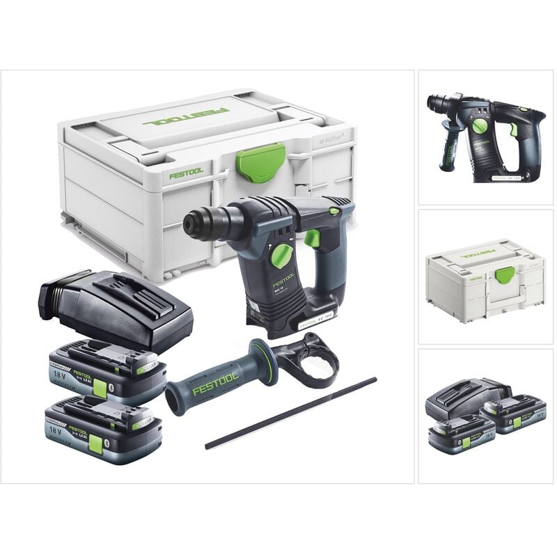 Bhc 18-Basic Akku Bohrhammer 18 v 1,8 j sds Plus Brushless + 2x Akku 4,0 Ah + Ladegerät + Systainer - Festool
