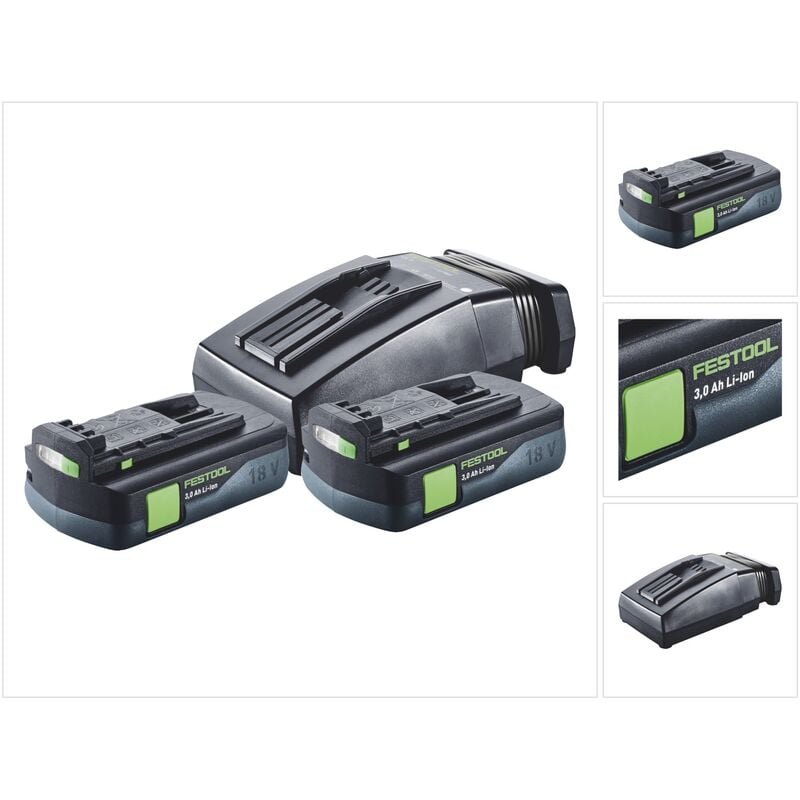 Energie Set 2x bp 18 Li 3,0 c Akku 18 v 3,0 Ah / 3000 mAh Li-Ion ( 2x 577658 ) + tcl 6 Ladegerät ( 201135 ) - Festool