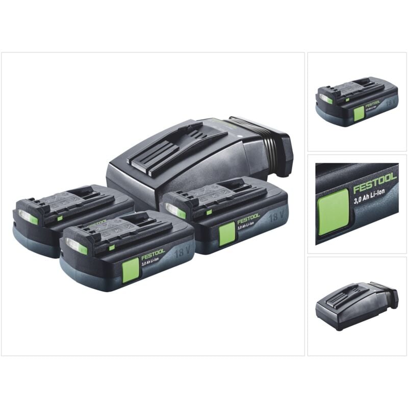 Energie Set 3x bp 18 Li 3,0 c Akku 18 v 3,0 Ah / 3000 mAh Li-Ion ( 3x 577658 ) + tcl 6 Ladegerät ( 201135 ) - Festool