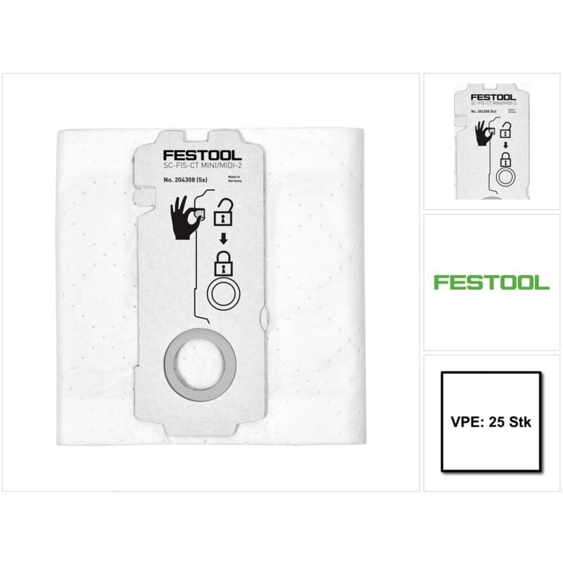 Selfclean Filtersack sc-fis-ct MINI/MIDI-2/25 ( 5x 204308 ) für ct mini und ct midi ab Baujahr 2019 25 Stück - Festool