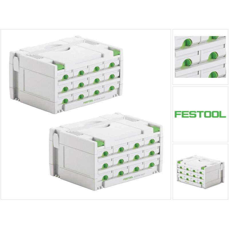 Festool Sortainer Set 2x SYS 3-SORT/12 ( 2x 491986 ) Sortiment Koffer mit 12 Fächer für Schrauben Dübel Nägel