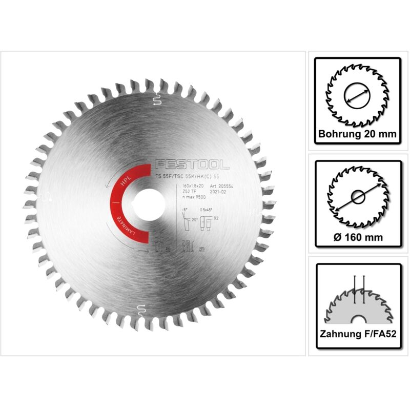 Spezial-Sägeblatt hw 160x1,8x20 TF52 Laminate/HPL – 205554 - Festool