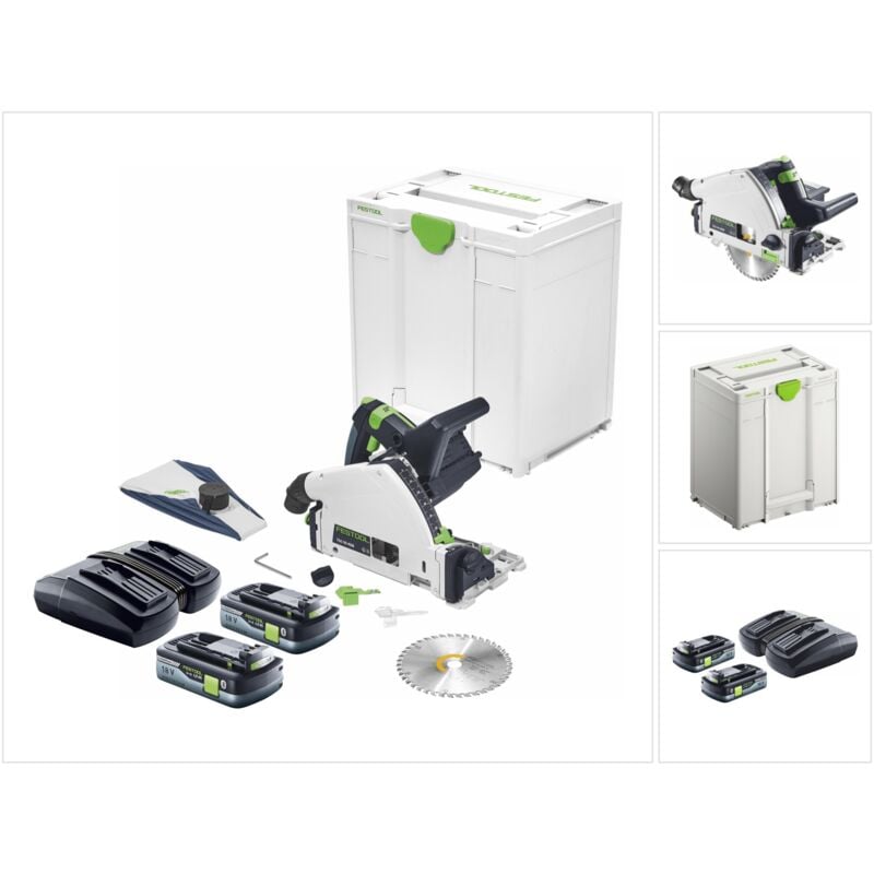 Festool TSC 55 KEB-Basic Akku Tauchsäge 18 V / 36 V ( 2x 18 V ) 160 mm Brushless + 2x Akku 4,0 Ah + Doppelladegerät + Systainer