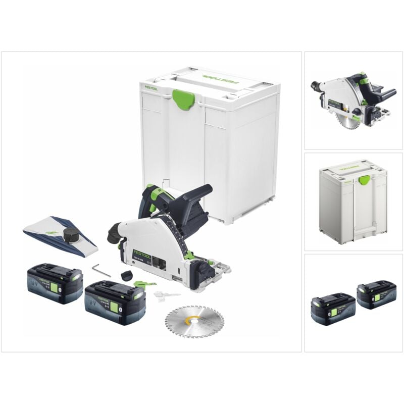 Festool TSC 55 KEB-Basic Akku Tauchsäge 18 V / 36 V ( 2x 18 V ) 160 mm Brushless + 2x Akku 5,0 Ah + Systainer - ohne Ladegerät