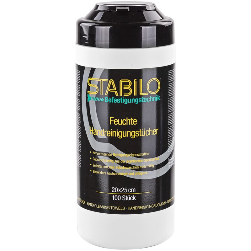 Stabilo Befestigungstechnik - Stabilo Feuchte Handreinigungstücher 100 Stück, Reiniger, Handreiniger, Feuchte Tücher