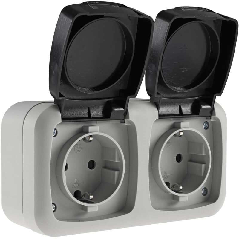 Feuchtraum Doppel-Steckdose IP44 Aufputz 2-fach Steckdose horizontal