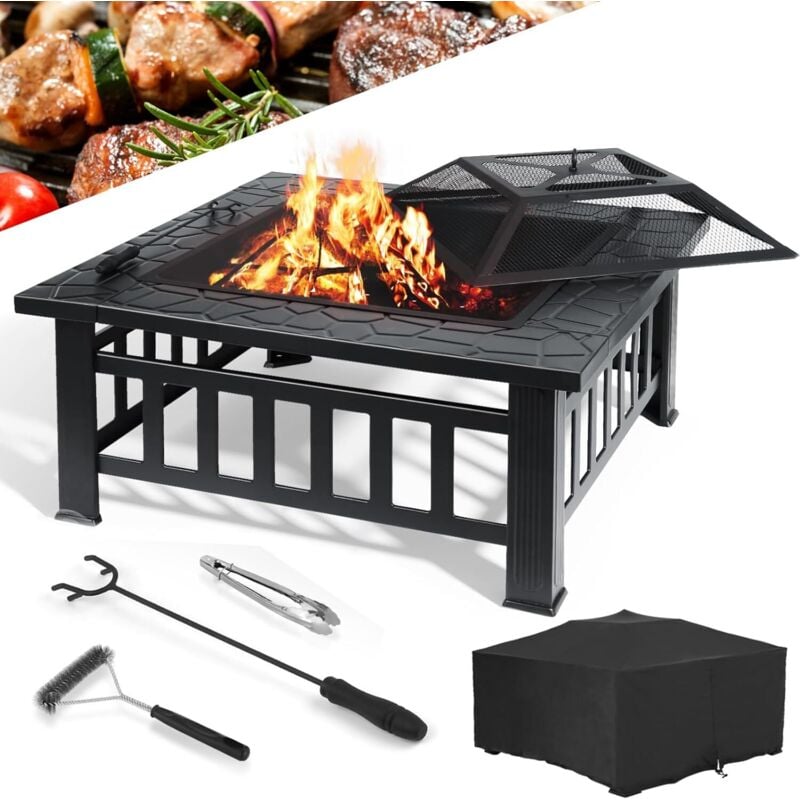 Liferun - Feuerstelle mit Grill, 81 cm großer Gartengrill, Feuerstelle für Terrassenheizung, BBQ-Grill