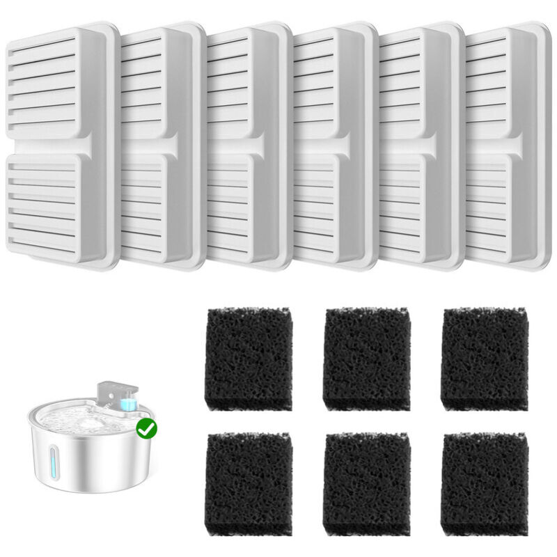 Filter für 3,2L Katzenbrunnen - 6 Stück Filter + 6 Stück Schaumstofffilter, Aktivkohle und Ionenaustauscherharz, Halten Sie Ihr Haustier gesund