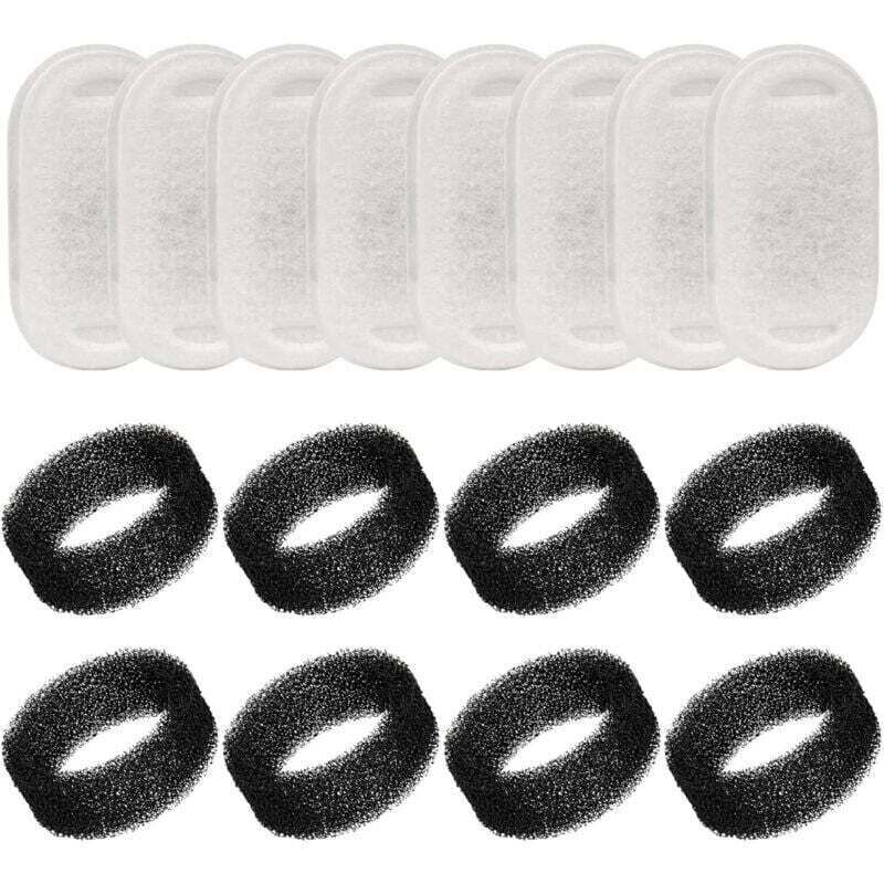 Filter für Katzenbrunnen, 16 Ersatzfilter für Katzen- und Hundebrunnen, Aktivkohlefilter für 3,2-Liter-Katzenbrunnen aus Edelstahl (8+8 Stück)