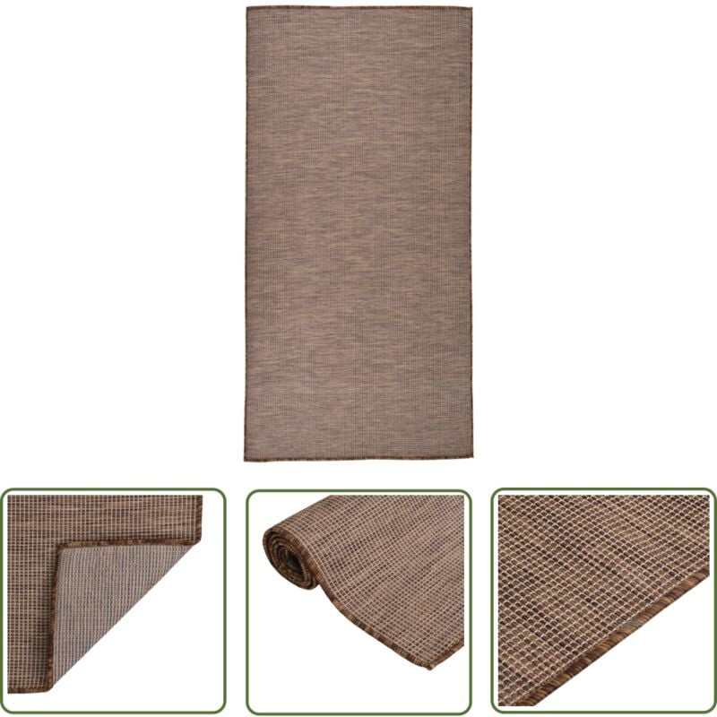 Kalisse - The Living Store Outdoor-Teppich Flachgewebe 100x200 cm Braun - Outdoor-Teppich - Terrassenteppich - Balkon-Teppich - Flachgewebe-Teppich