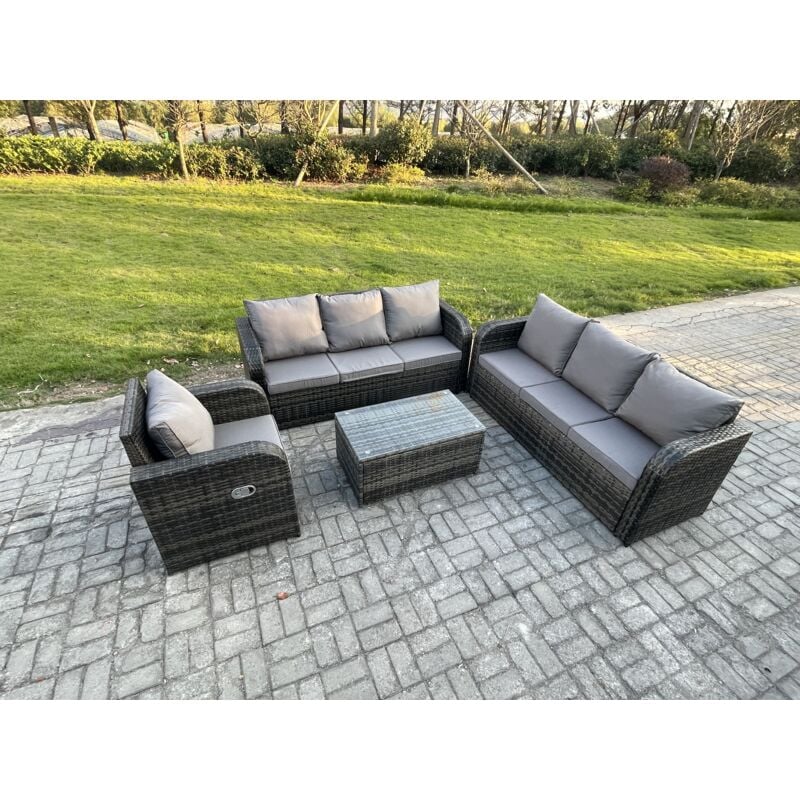 7-Sitzer Rattan Gartenmöbel Sofa Set Tisch & Stühle Set mit 3-Sitzer Sofa Liegestühle 3-Sitzer Sofa Dunkelgrau Gemischt - Fimous