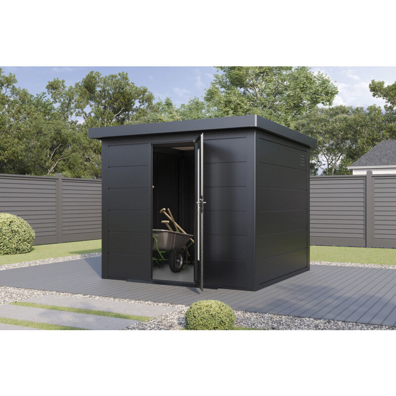 Wolff Finnhaus Metall-Gerätehaus Hakon 2424 Anthrazit Gerätehaus aus Metall in Anthrazitgrau, Geräteschrank mit 0,55 mm Wandstärke Gartenhaus
