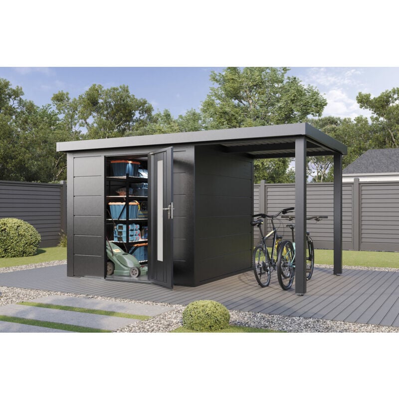 Wolff Finnhaus Metall-Gerätehaus Thorin 3924 Anthrazit Gerätehaus aus Metall in Anthrazitgrau, Geräteschrank mit 0,55 mm Wandstärke inklusive