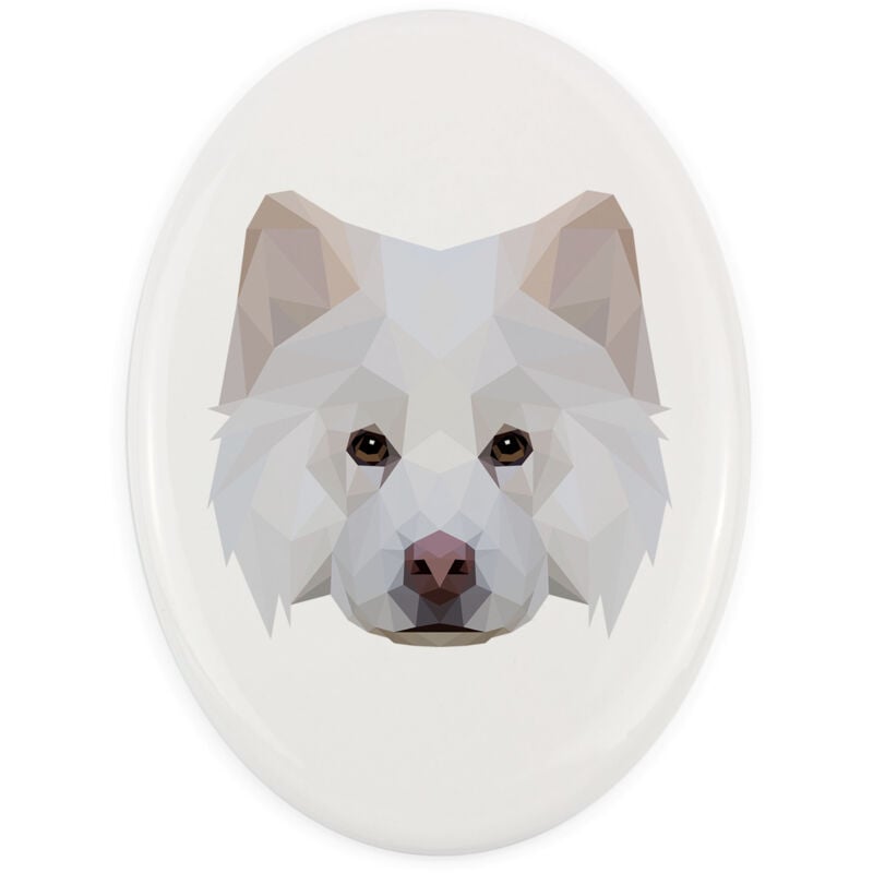 Finnischer Lapphund - ein geometrisches Schild mit Foto und Aufschrift von Art-Dog