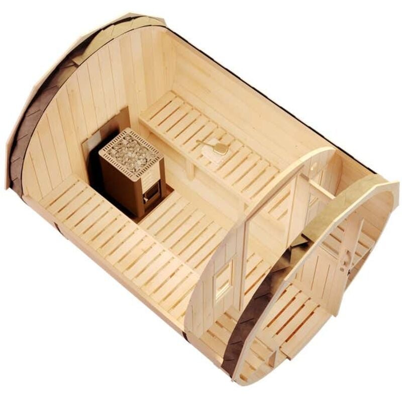 Fass-Sauna Sam Fasssauna 2 Sitzbänke aus Holz , Sauna mit 40 mm Wandstärke, Außensauna mit Montagematerial - Finntherm