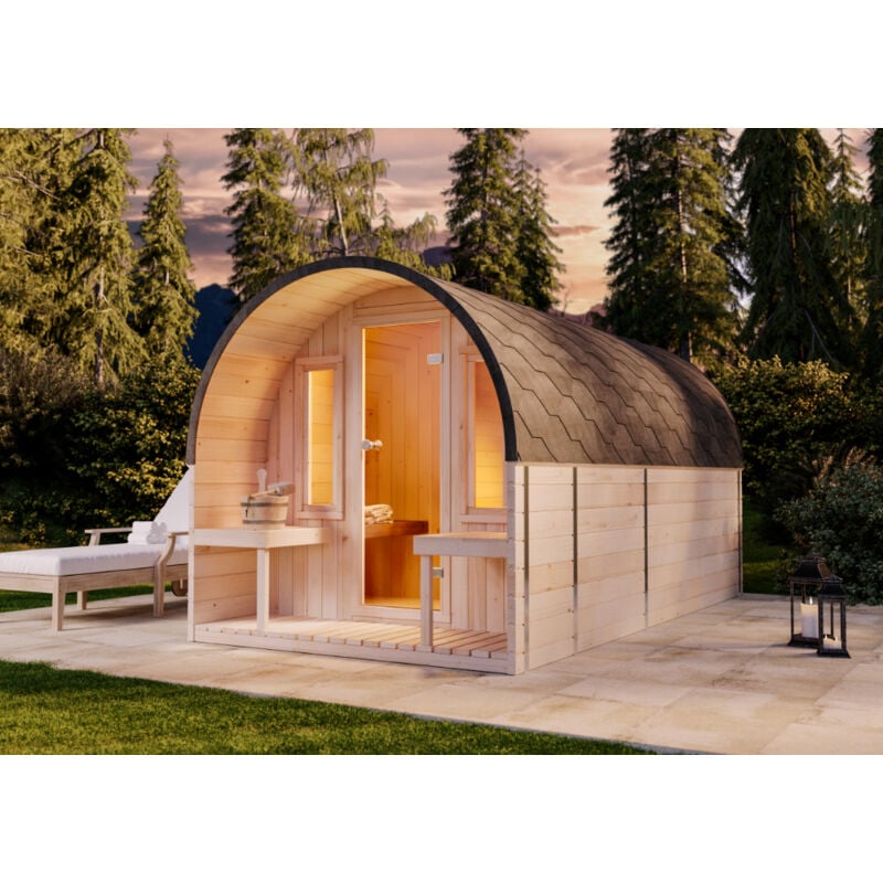 Fasssauna ScandiPod Deluxe Fasssauna 2 Sitzbänke aus Holz, Sauna mit 42 mm Wandstärke, Außensauna mit Montagematerial - Finntherm