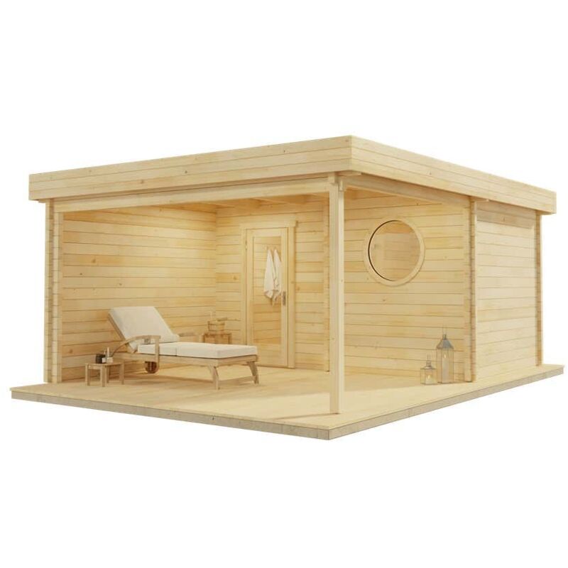 Saunahaus Cubus-70 Royal Gartensauna 3 Sitzbänke aus Holz, Sauna mit 70 mm Wandstärke, Außensauna mit Montagematerial - Finntherm