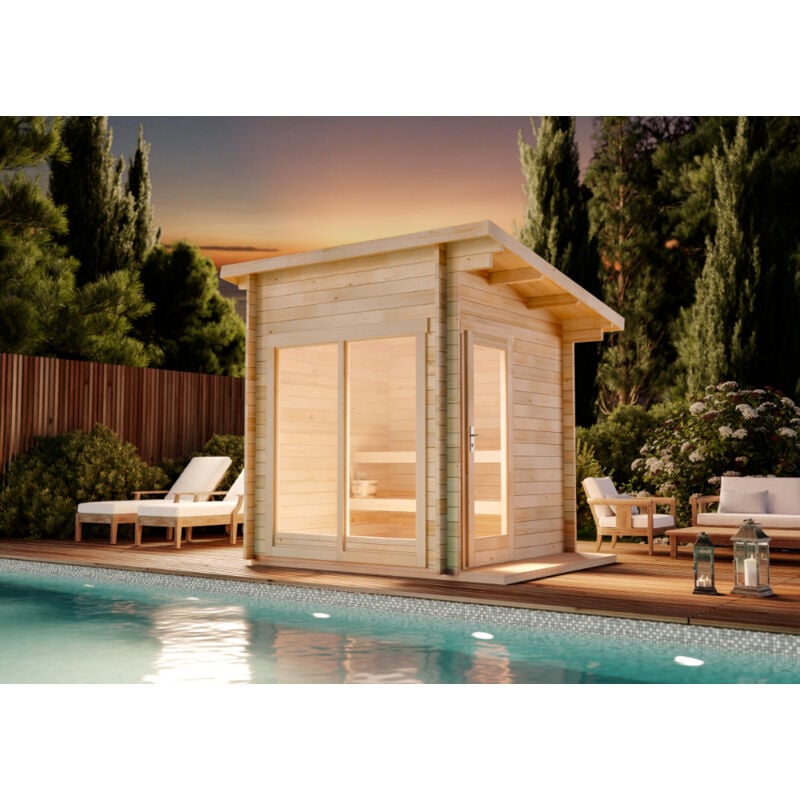 FinnTherm Saunahaus Lizzy XS Gartensauna 2 Sitzbänke aus Holz, Sauna mit 40 mm Wandstärke Außensauna