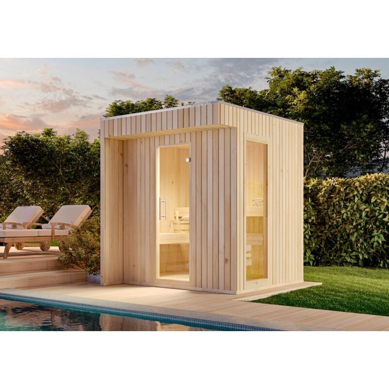 Saunahaus Siena Small Gartensauna 2 Sitzbänke aus Holz, Sauna mit 72 mm Wandstärke, Außensauna mit Montagematerial - Finntherm