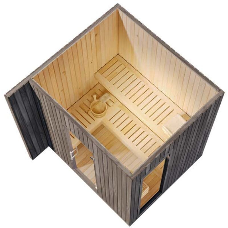 FinnTherm Saunahaus Siena Small Gartensauna 2 Sitzbänke aus Holz, Sauna mit 72 mm Wandstärke, Außensauna mit Montagematerial