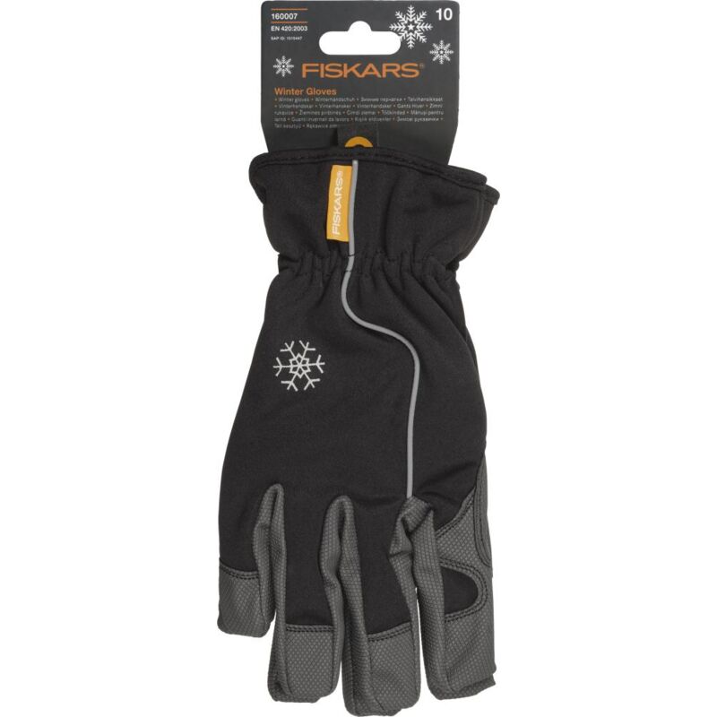 Fiskars Winter-Handschuhe Größe 10, Arbeitshandschuhe, Garten Handschuhe, Gartenzubehör, Stoff, Schwarz / Orange, 25.5 cm, 1015447